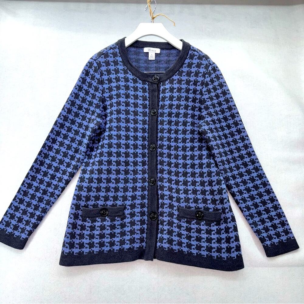 EUC Woman’s The Tog Shop Cornflower Blue & black Cardigan Sweater S